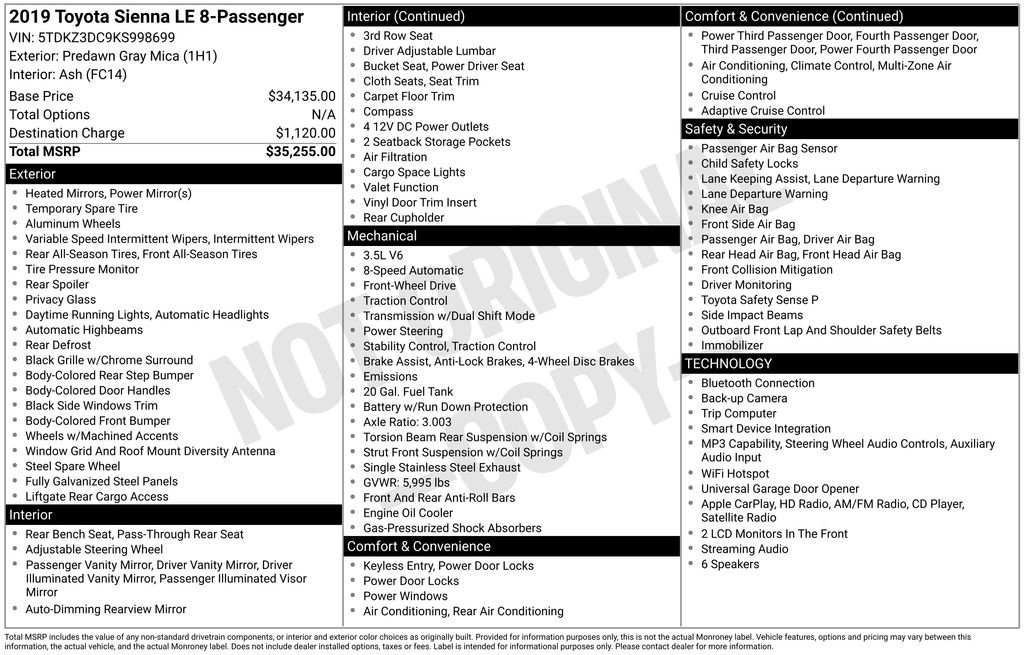 Used 2019 Toyota Sienna LE FWD image 12