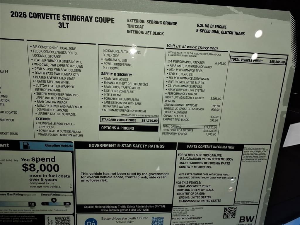 New 2026 Chevrolet Corvette Stingray Premium Cpe w/ Z51 Performance Package image 35