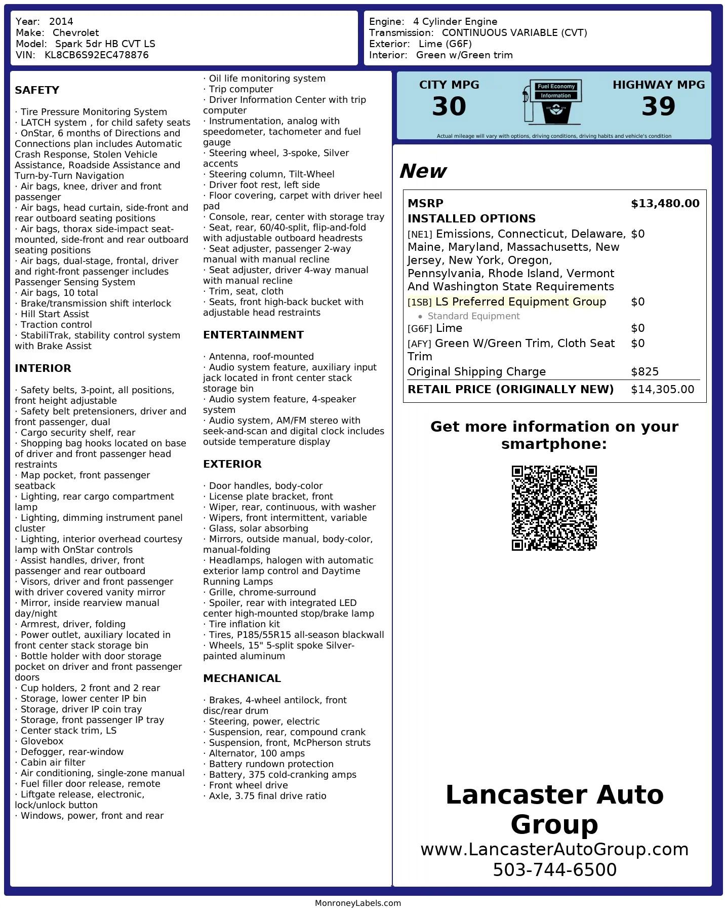 Used 2014 Chevrolet Spark LS image 2