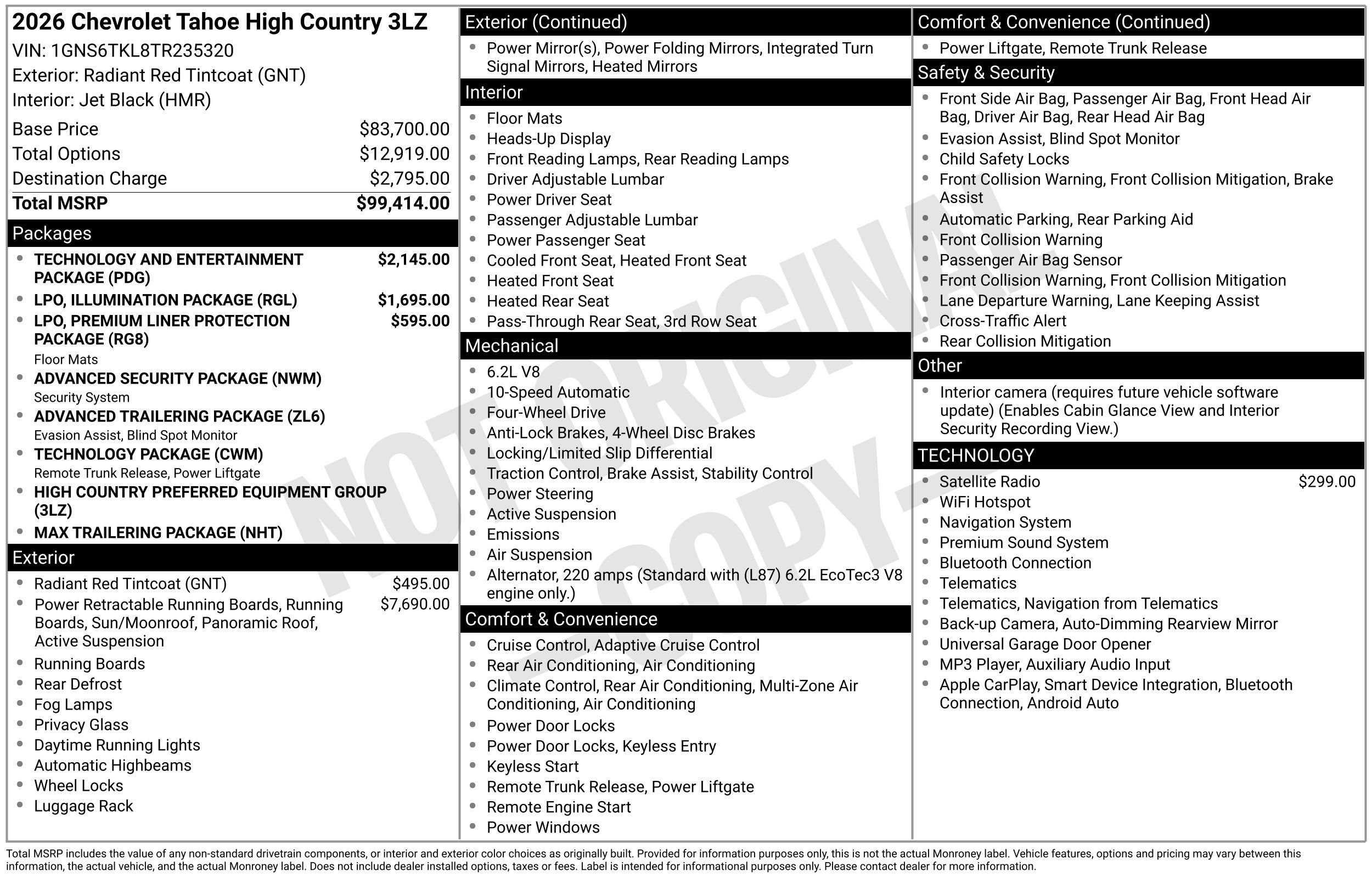 New 2026 Chevrolet Tahoe High Country AWD/4WD image 3