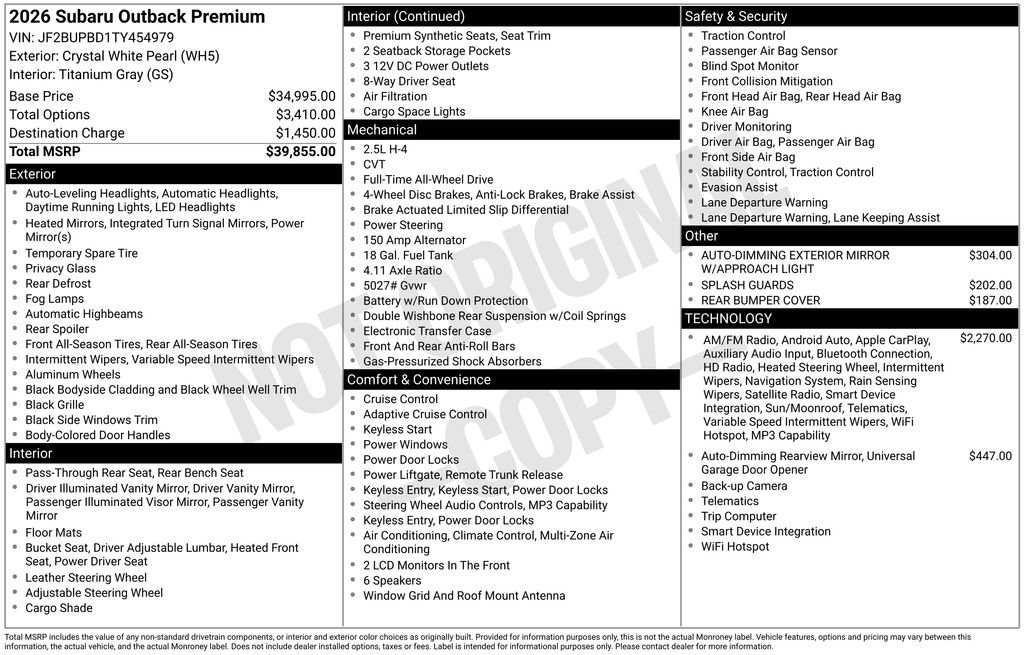 New 2026 Subaru Outback Premium image 6