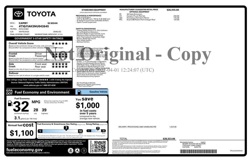 Used 2022 Toyota Camry SE w/ Carpet Mat Package (TMS) FWD image 4