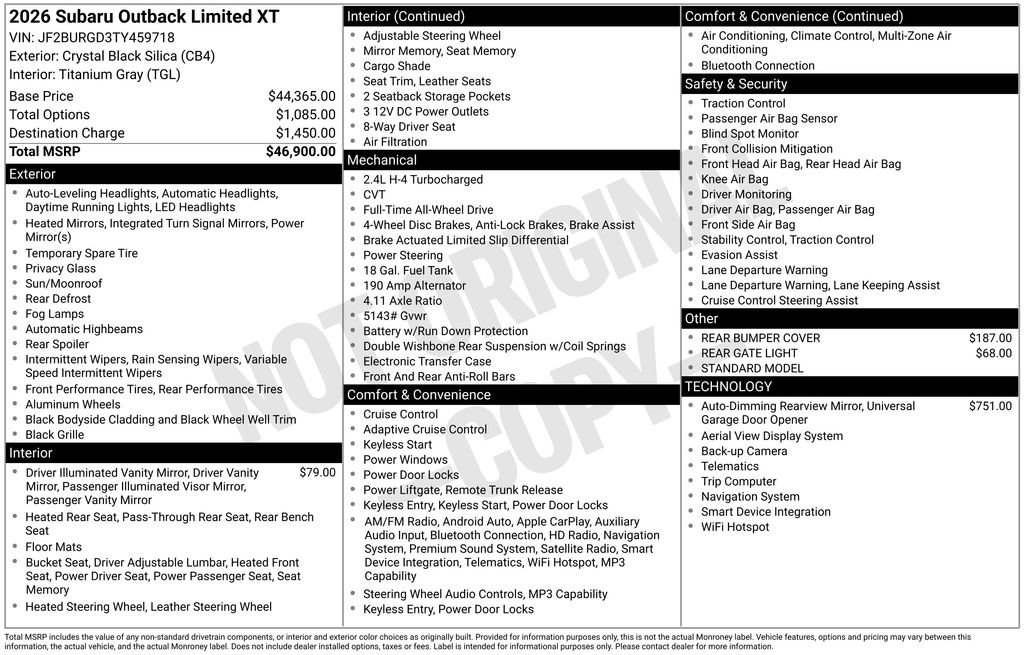 New 2026 Subaru Outback Limited XT AWD/4WD image 44