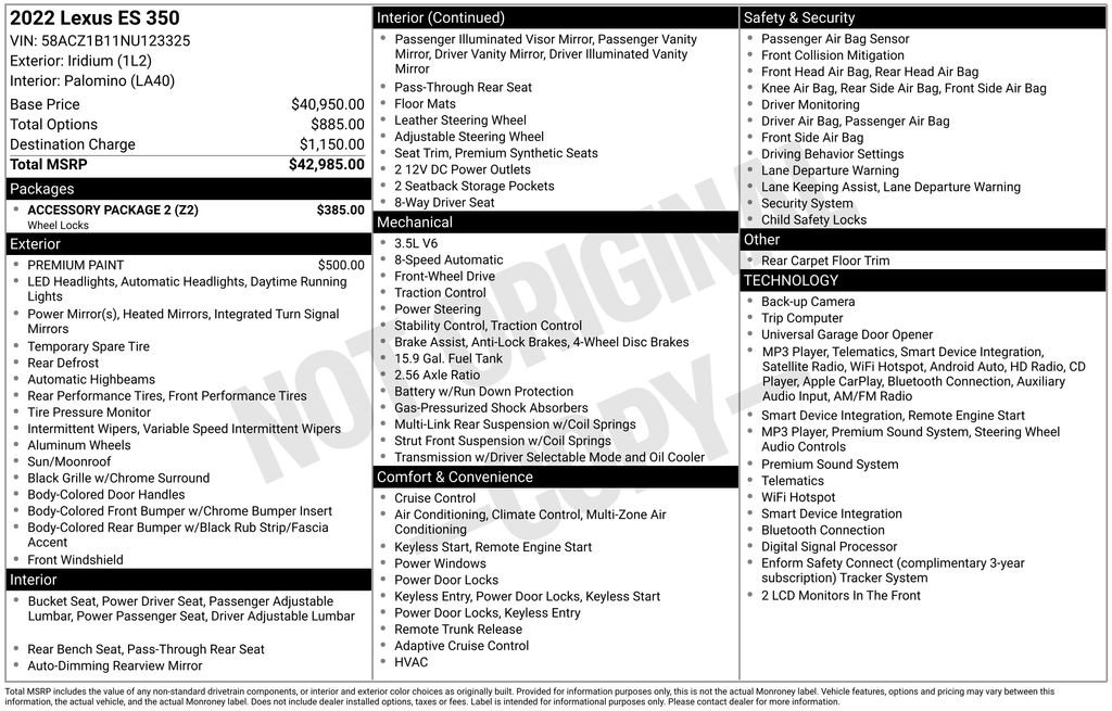 Used 2022 Lexus ES 350 w/ Accessory Package 2 FWD image 32