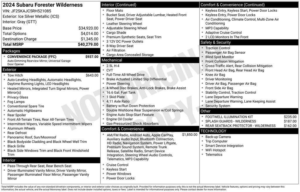 Certified 2024 Subaru Forester Wilderness w/ Convenience Package AWD/4WD image 29