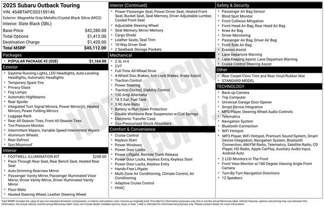 Certified 2025 Subaru Outback Touring w/ Popular Package #2 AWD/4WD image 37