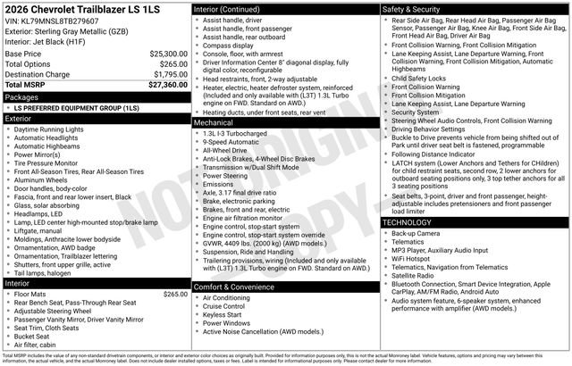 New 2026 Chevrolet TrailBlazer LS AWD/4WD image 26