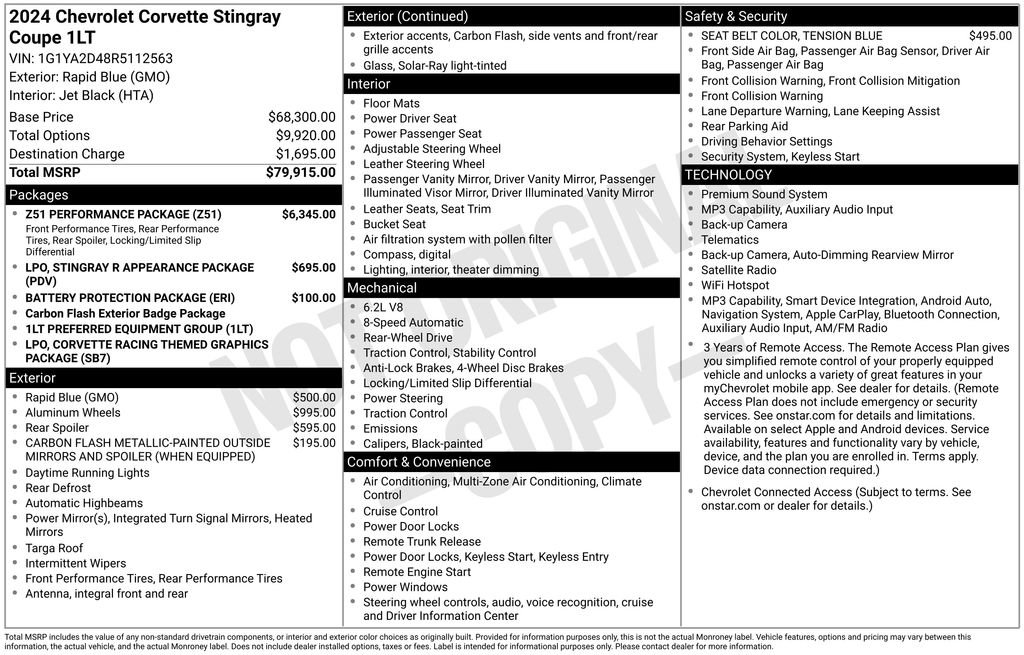 Used 2024 Chevrolet Corvette Stingray Coupe w/ Z51 Performance Package RWD image 6