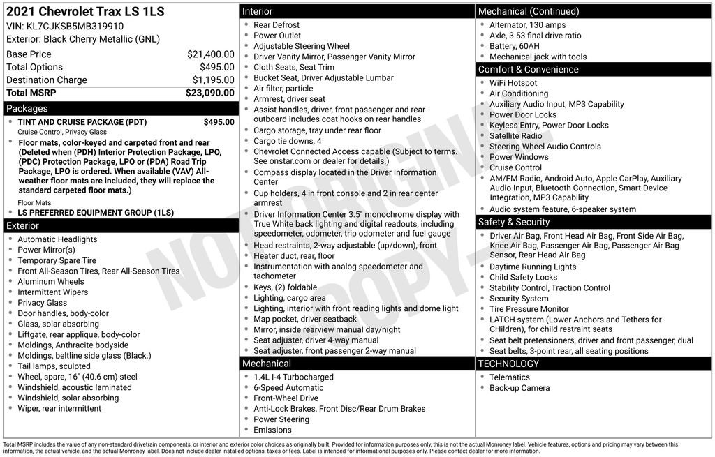 Used 2021 Chevrolet Trax LS w/ Tint and Cruise Package image 10