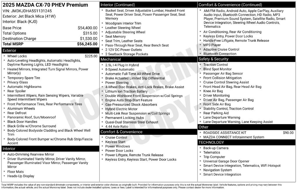 Certified 2025 MAZDA CX-70 Plug-In Hybrid w/ Premium Pkg AWD/4WD image 35