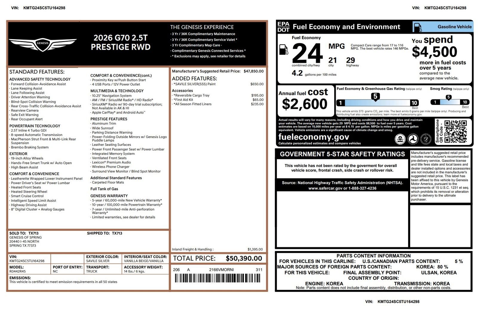Certified 2026 Genesis G70 2.5T Prestige image 3