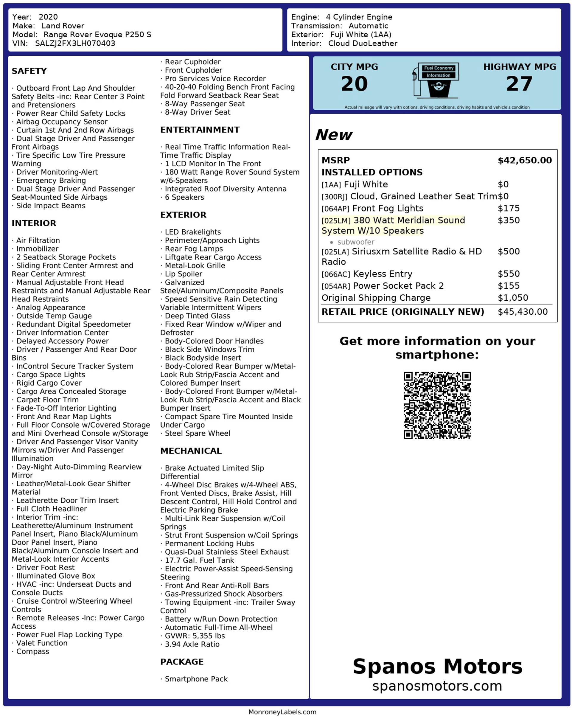 Used 2020 Land Rover Range Rover Evoque S image 3