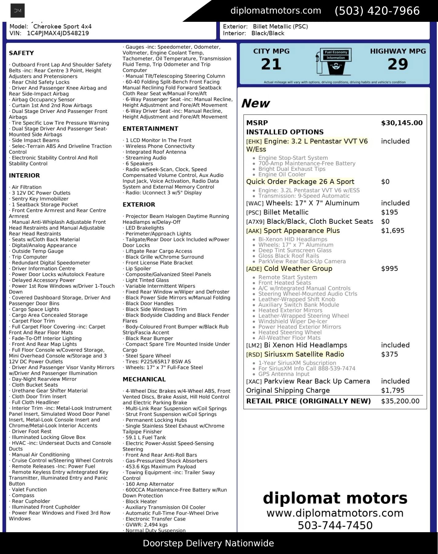 Used 2018 Jeep Cherokee Sport w/ Cold Weather Group AWD/4WD image 2