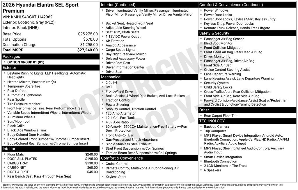 Certified 2026 Hyundai Elantra SEL Sport Premium FWD image 7