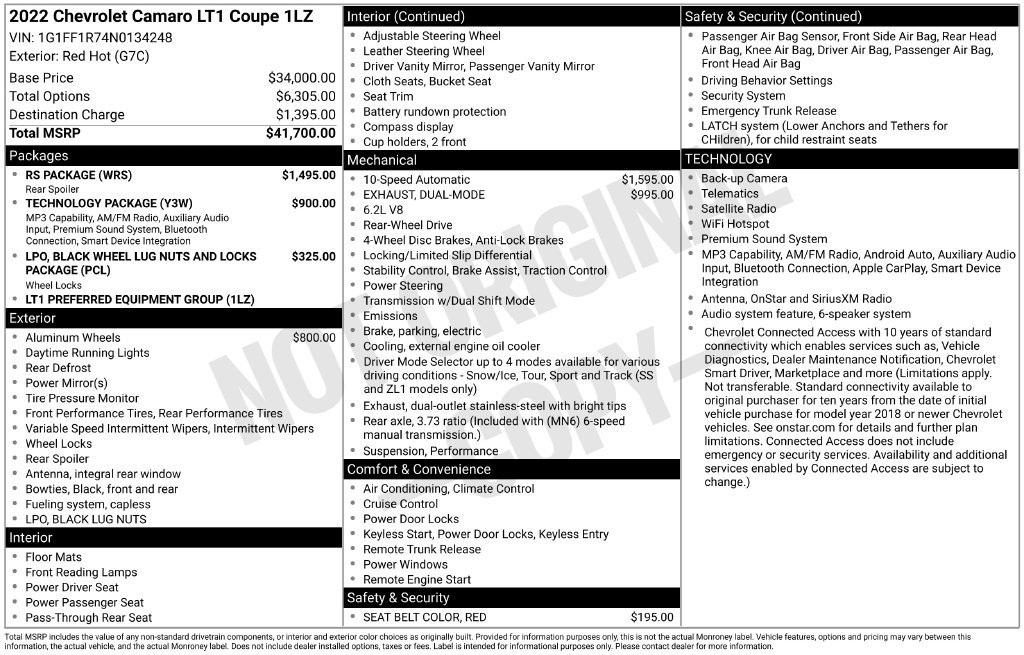 Used 2022 Chevrolet Camaro LT w/ RS Package RWD image 10