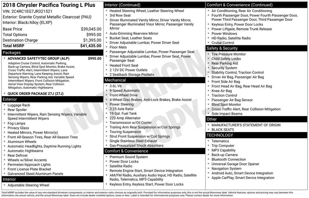 Used 2018 Chrysler Pacifica Touring-L Plus w/ Advanced Safetytec Group FWD image 28