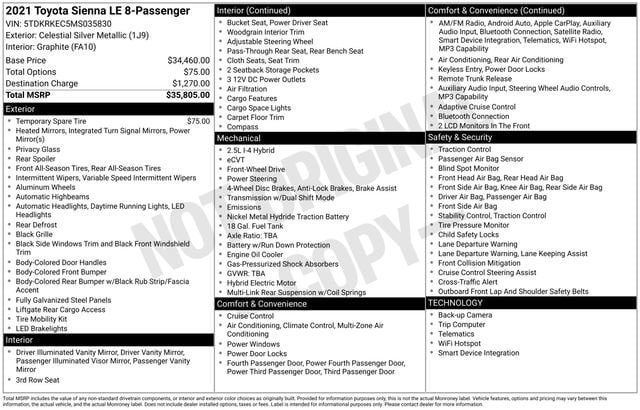 Certified 2021 Toyota Sienna LE FWD image 34