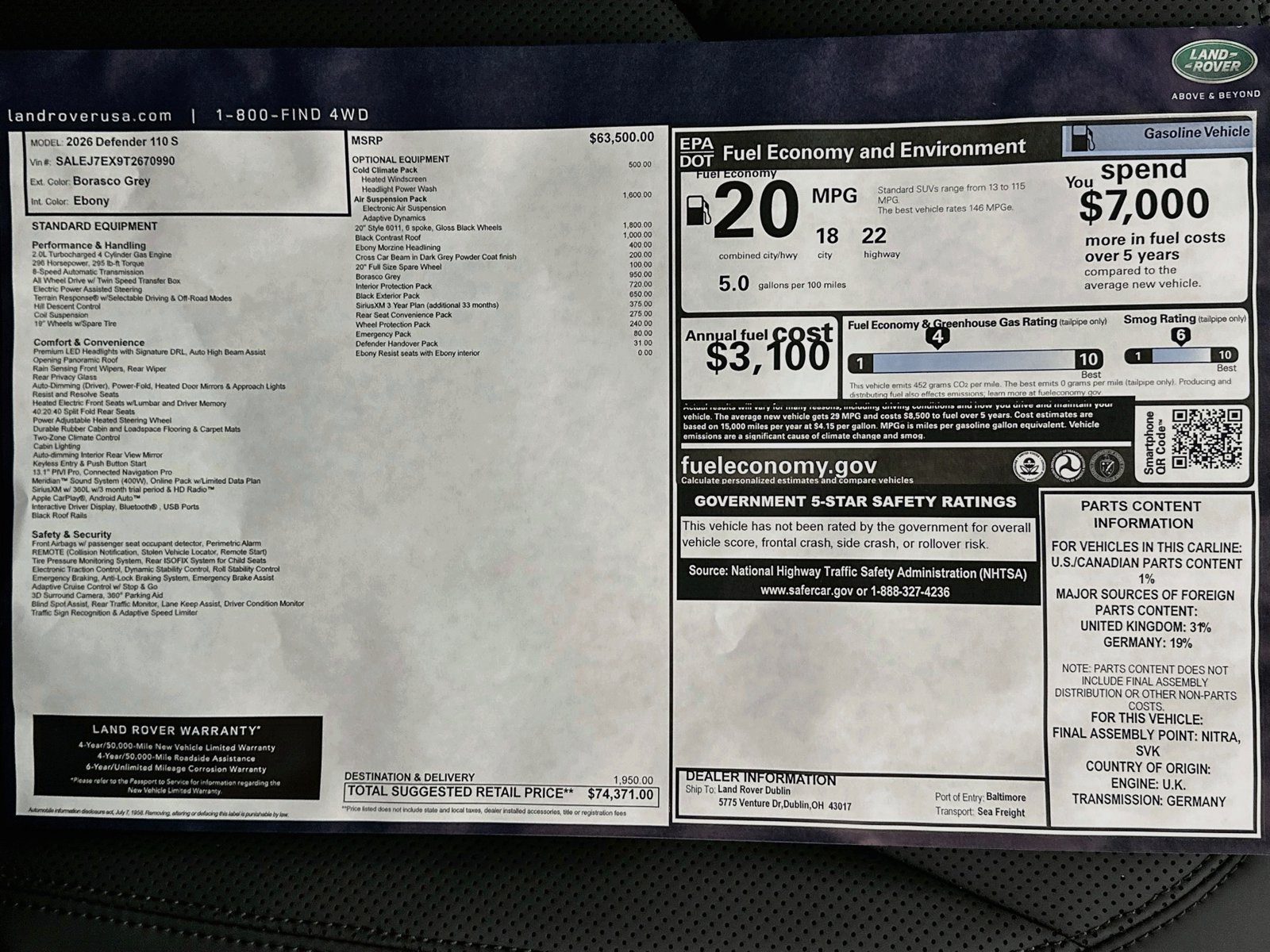 New 2026 Land Rover Defender 110 S AWD/4WD image 48
