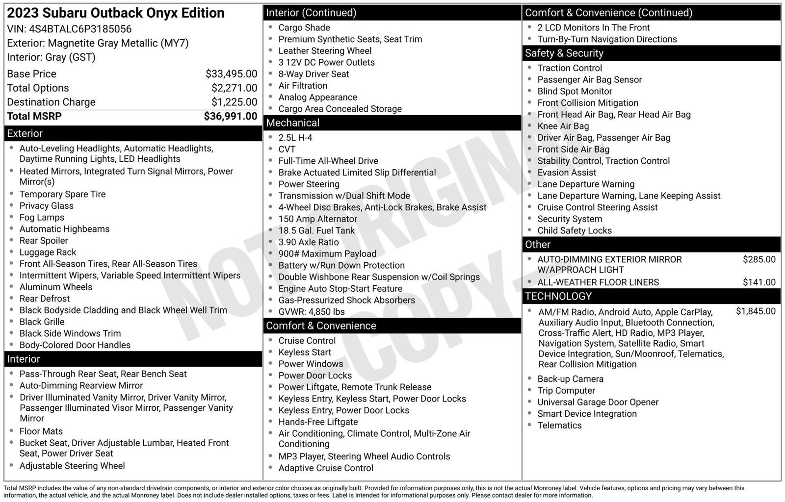 Certified 2023 Subaru Outback Onyx Edition AWD/4WD image 3