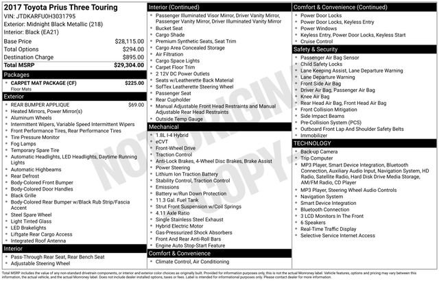 Used 2017 Toyota Prius Three Touring w/ Carpet Mat Package FWD image 2