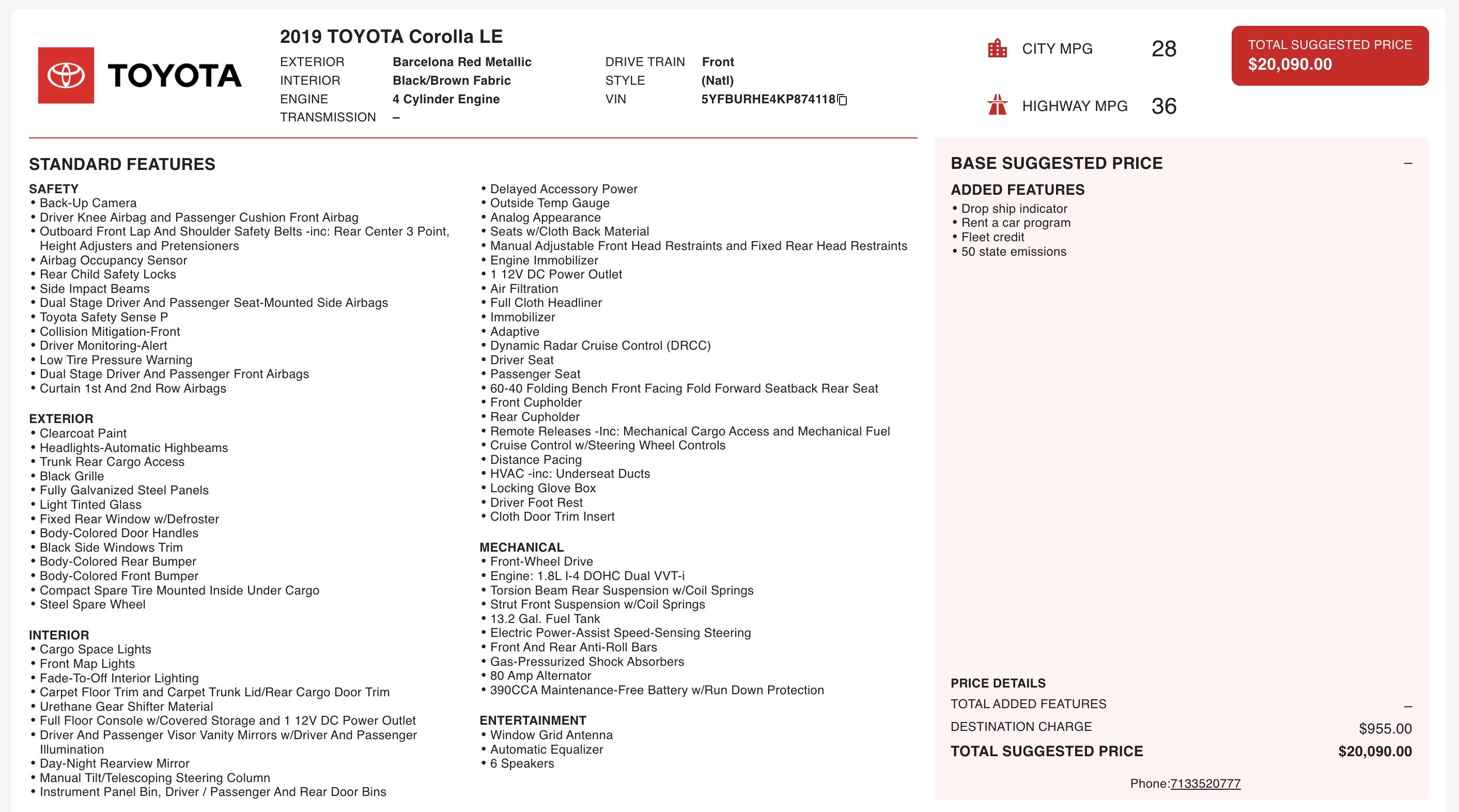 Used 2019 Toyota Corolla LE FWD image 6
