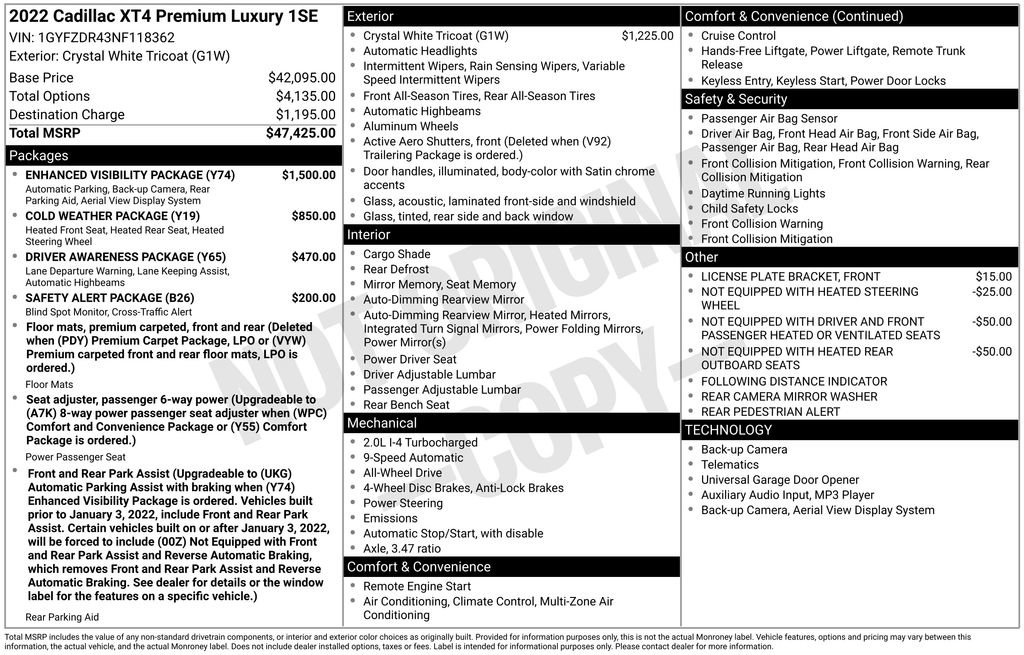 Certified 2022 Cadillac XT4 Premium Luxury w/ Enhanced Visibility Package image 48