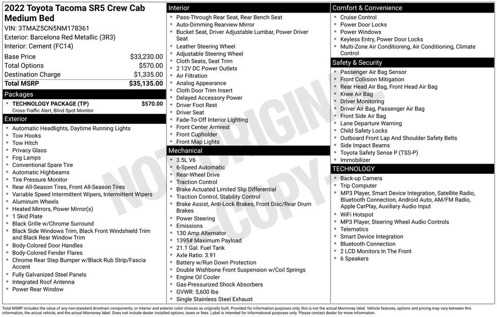 Used 2022 Toyota Tacoma SR5 w/ Technology Package RWD image 5
