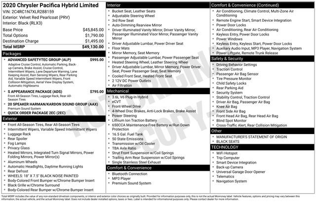 Used 2020 Chrysler Pacifica Limited w/ Advanced Safetytec Group image 54