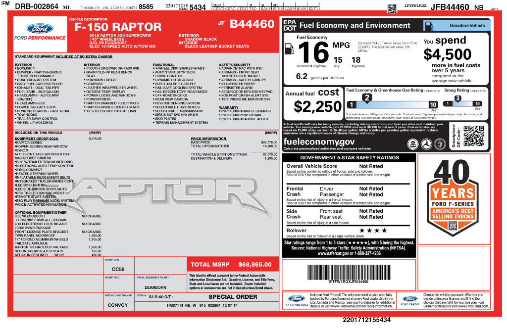 Used 2018 Ford F150 Raptor w/ Equipment Group 802A Luxury AWD/4WD image 4