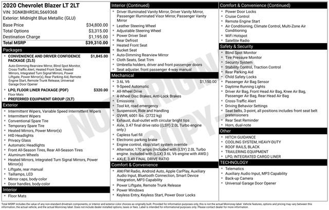 Certified 2020 Chevrolet Blazer LT image 37