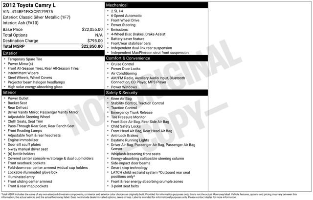 Used 2012 Toyota Camry L image 7