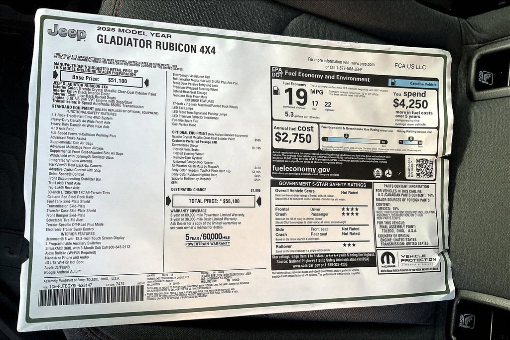 New 2025 Jeep Gladiator Rubicon w/ Convenience Group image 14