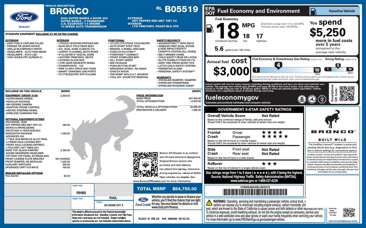 Used 2024 Ford Bronco Outer Banks w/ Sasquatch Package image 50