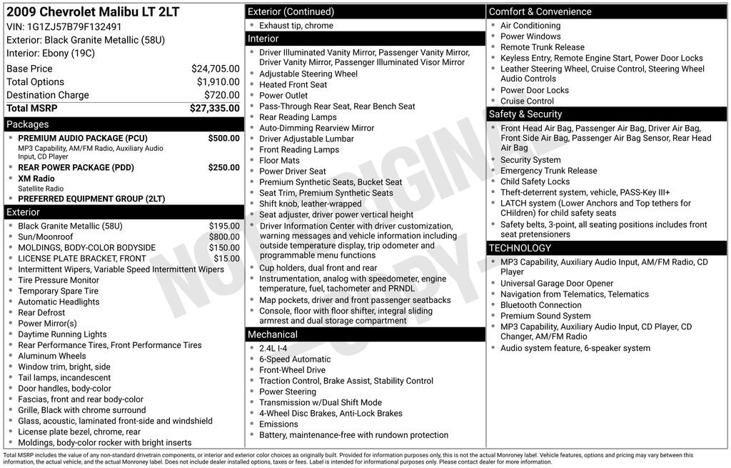 Used 2009 Chevrolet Malibu LT w/ Premium Audio Package FWD image 2