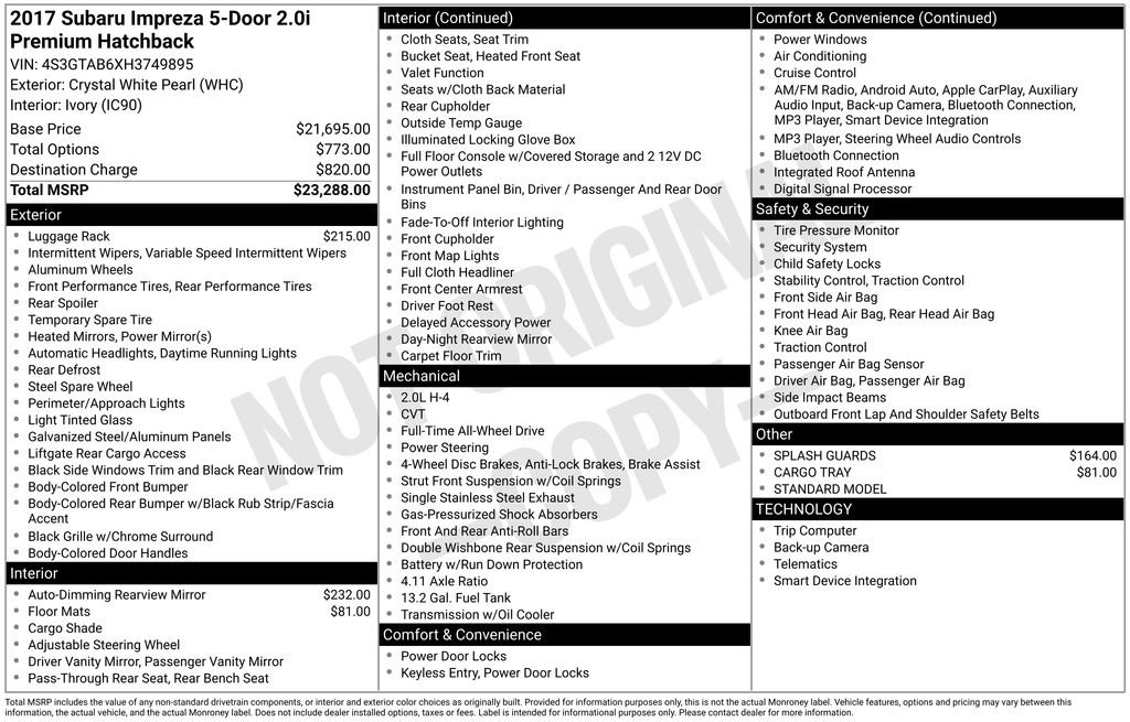 Used 2017 Subaru Impreza 2.0i Premium image 6