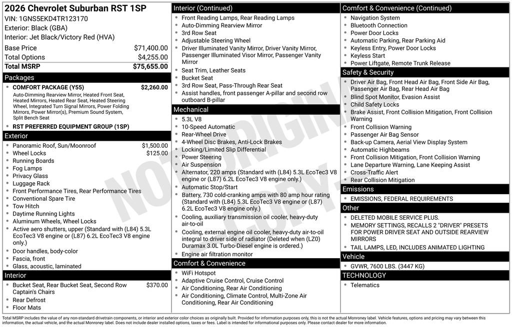 New 2026 Chevrolet Suburban RST w/ Comfort Package image 1