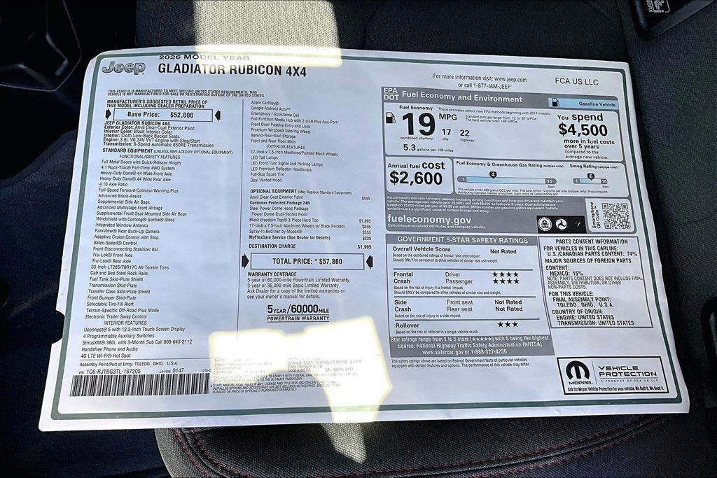 New 2026 Jeep Gladiator Rubicon w/ Steel Power Dome Hood Package image 34