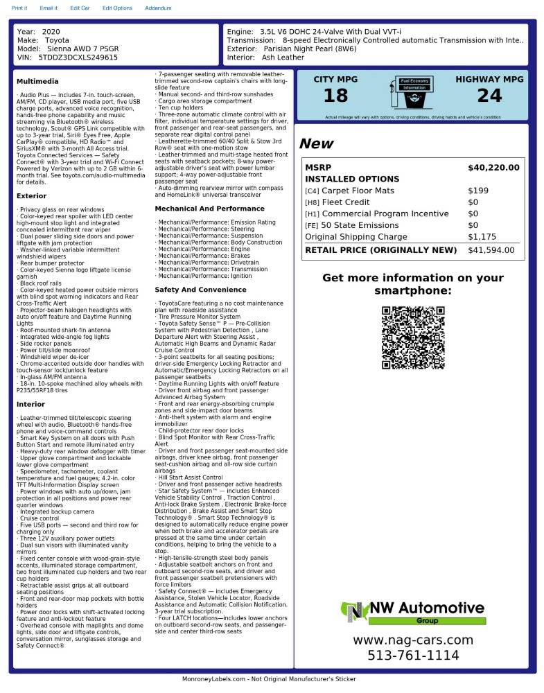 Used 2020 Toyota Sienna XLE AWD/4WD image 2