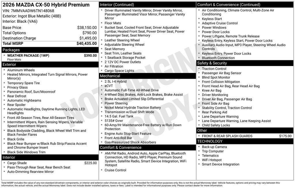 Certified 2026 MAZDA CX-50 AWD 2.5 Hybrid w/ Weather Package image 33