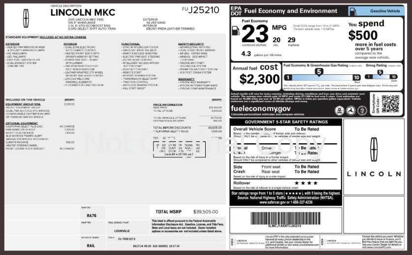 Used 2015 Lincoln MKC FWD w/ Equipment Group 101A Select image 9