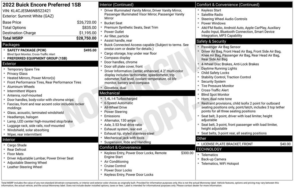 Certified 2022 Buick Encore Preferred w/ Safety Package AWD/4WD image 10