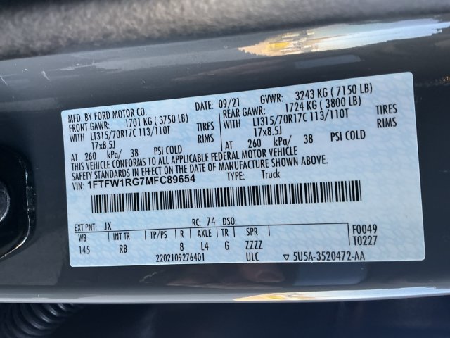Certified 2021 Ford F150 Raptor w/ Equipment Group 801A High AWD/4WD image 25