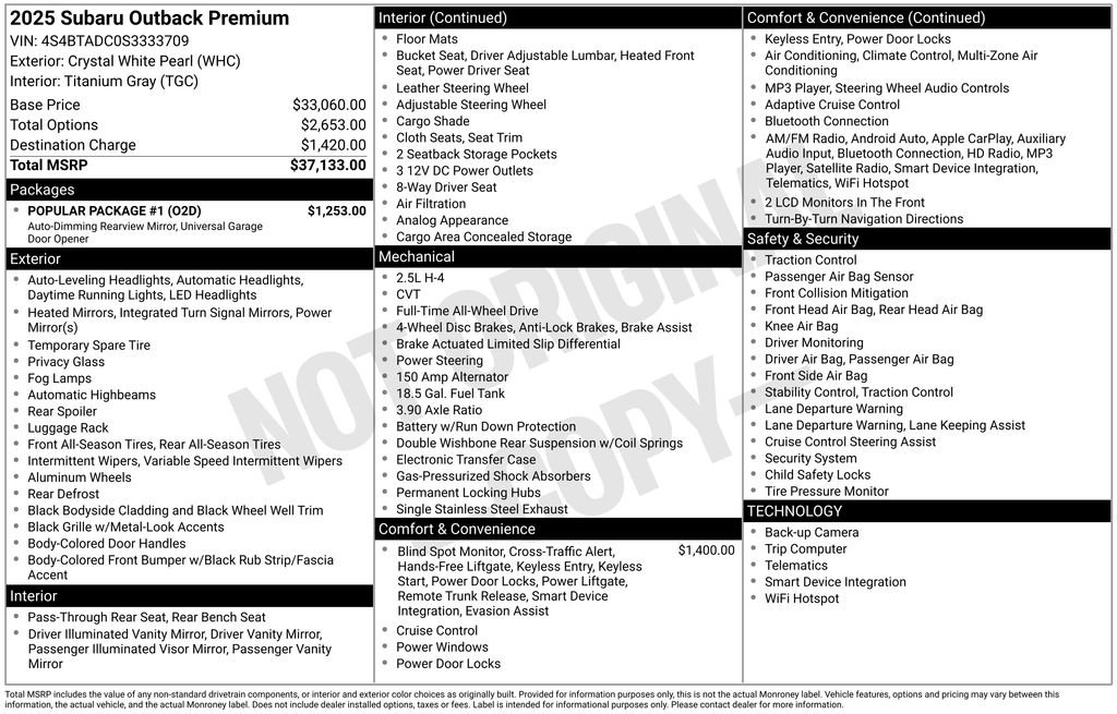 Used 2025 Subaru Outback Premium w/ Popular Package #1 image 32