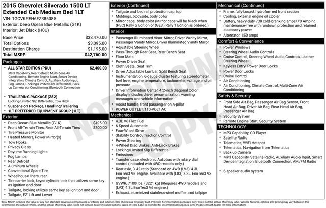 Used 2015 Chevrolet Silverado 1500 LT w/ All Star Edition AWD/4WD image 3
