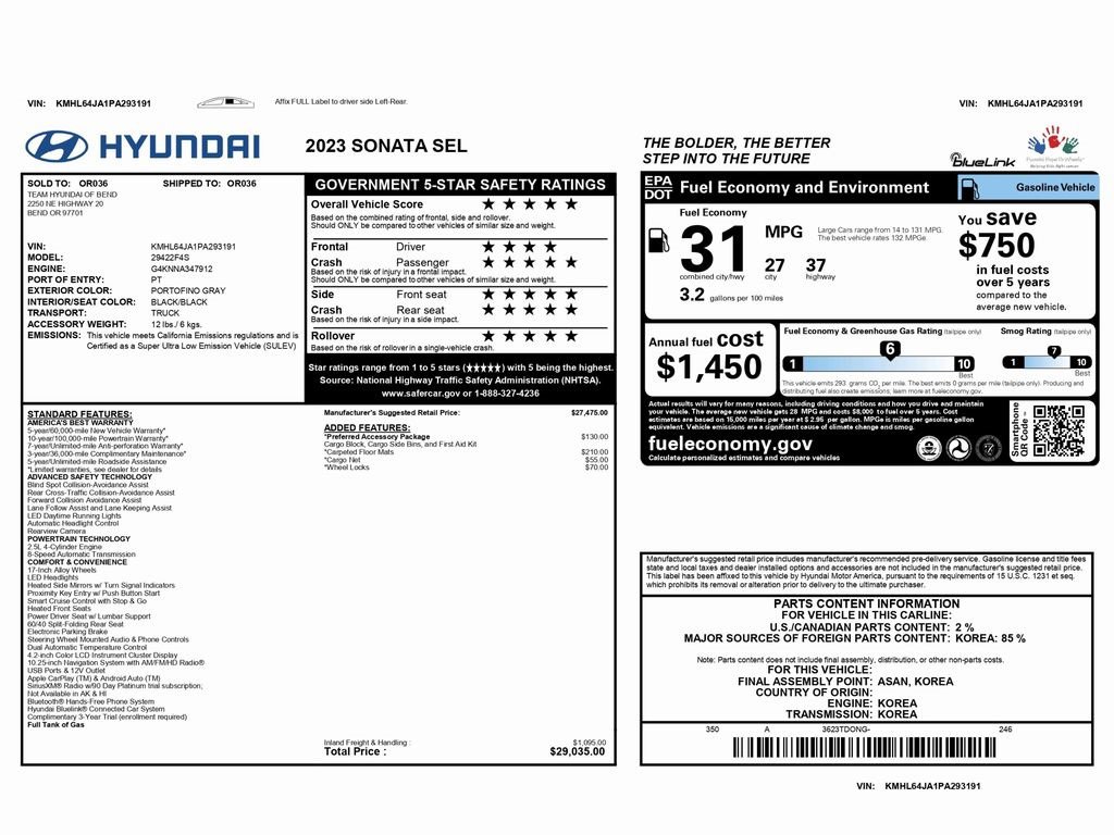Used 2023 Hyundai Sonata SEL w/ Preferred Accessory Package image 2