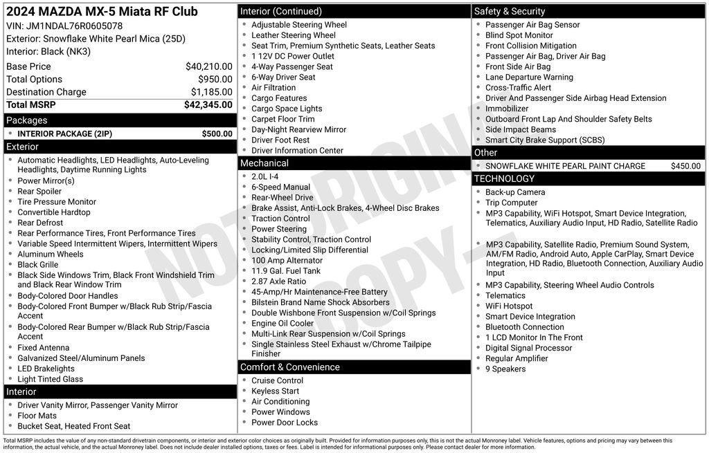 Certified 2024 MAZDA MX-5 Miata RF Club w/ Interior Package RWD image 4