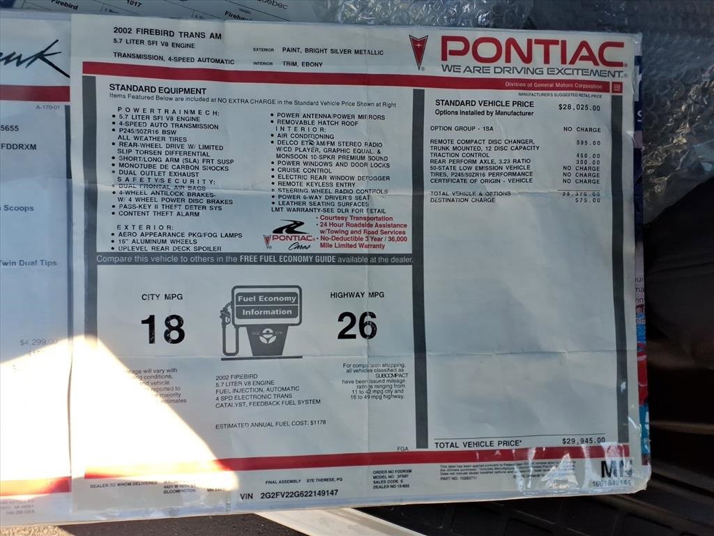 Used 2002 Pontiac Firebird Trans Am w/ SLP Firehawk Pkg image 14