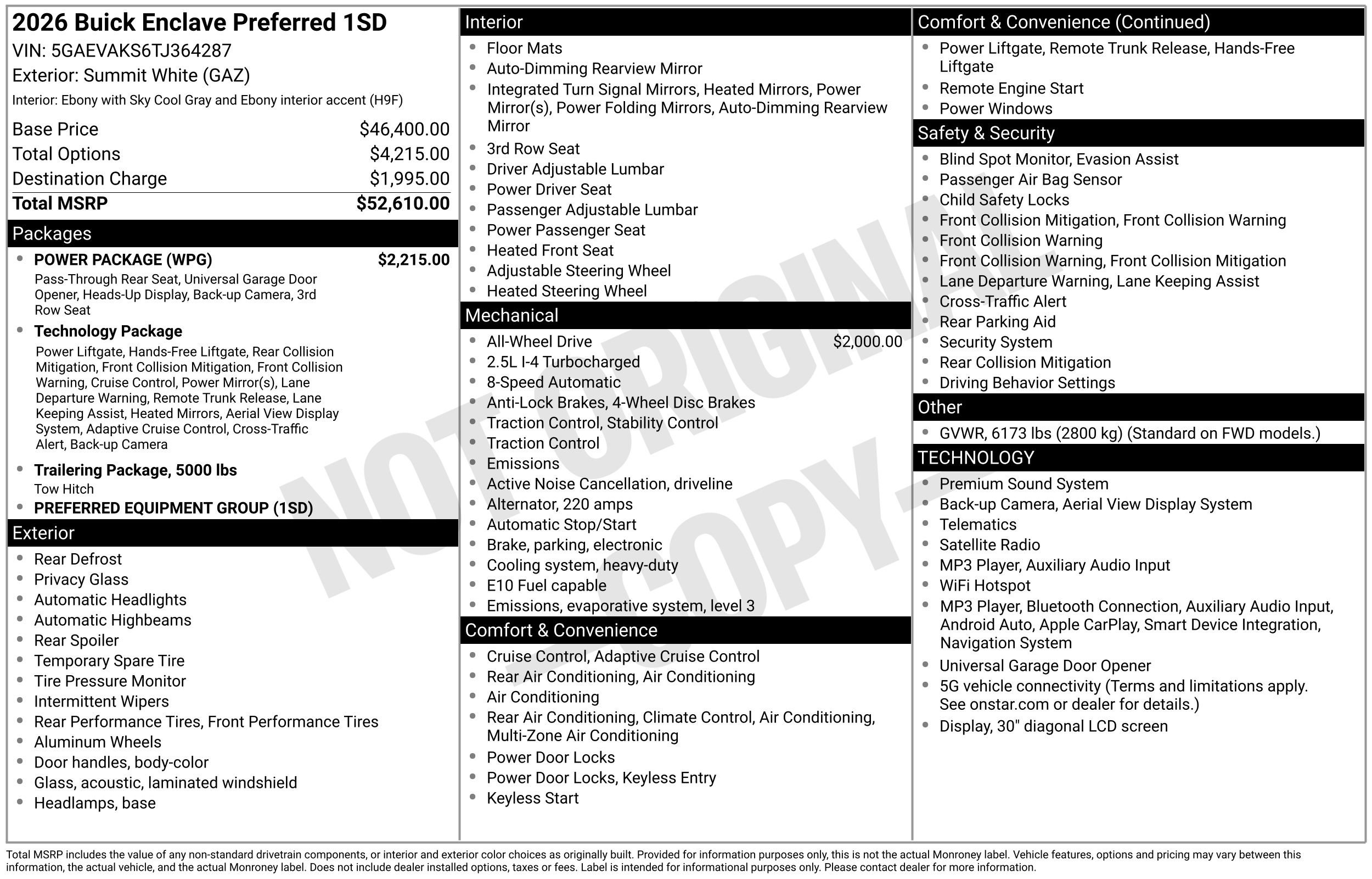 New 2026 Buick Enclave Preferred w/ Power Package AWD/4WD image 3