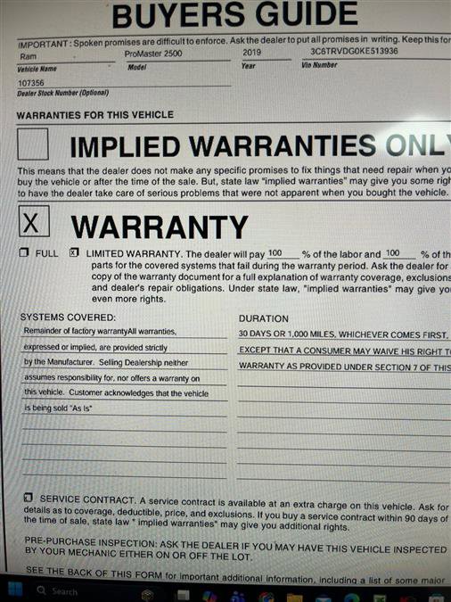 Used 2019 RAM ProMaster 2500 image 19