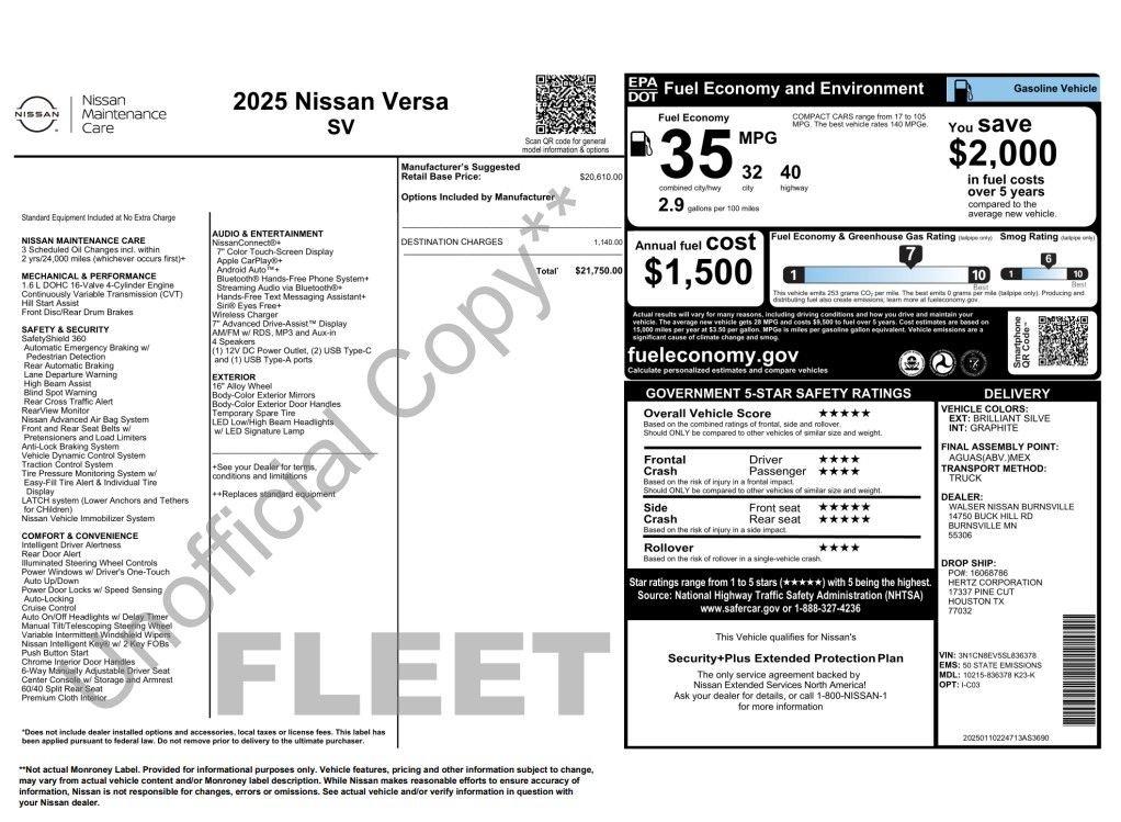 Used 2025 Nissan Versa SV FWD image 4